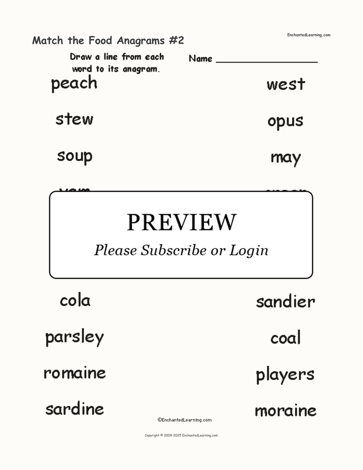 Match the Food Anagrams #2 interactive worksheet page 1