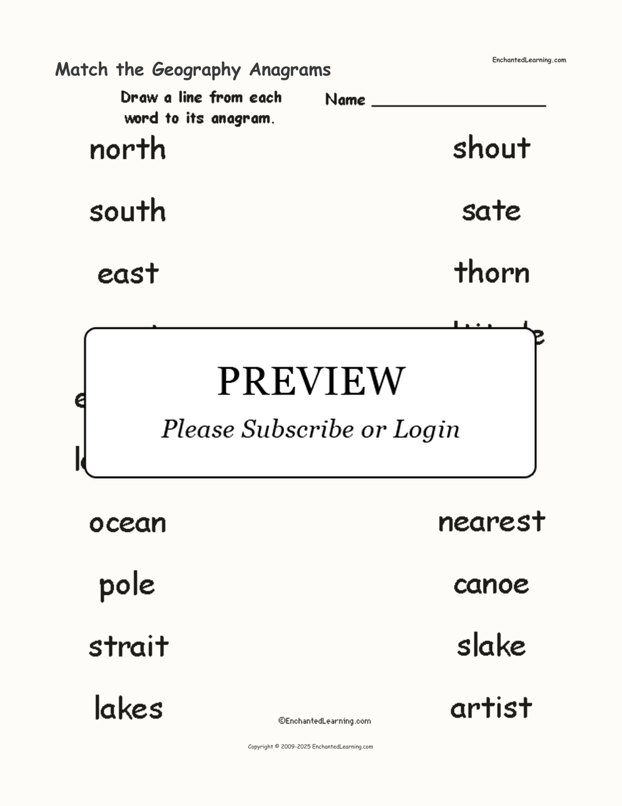 Match the Geography Anagrams interactive worksheet page 1