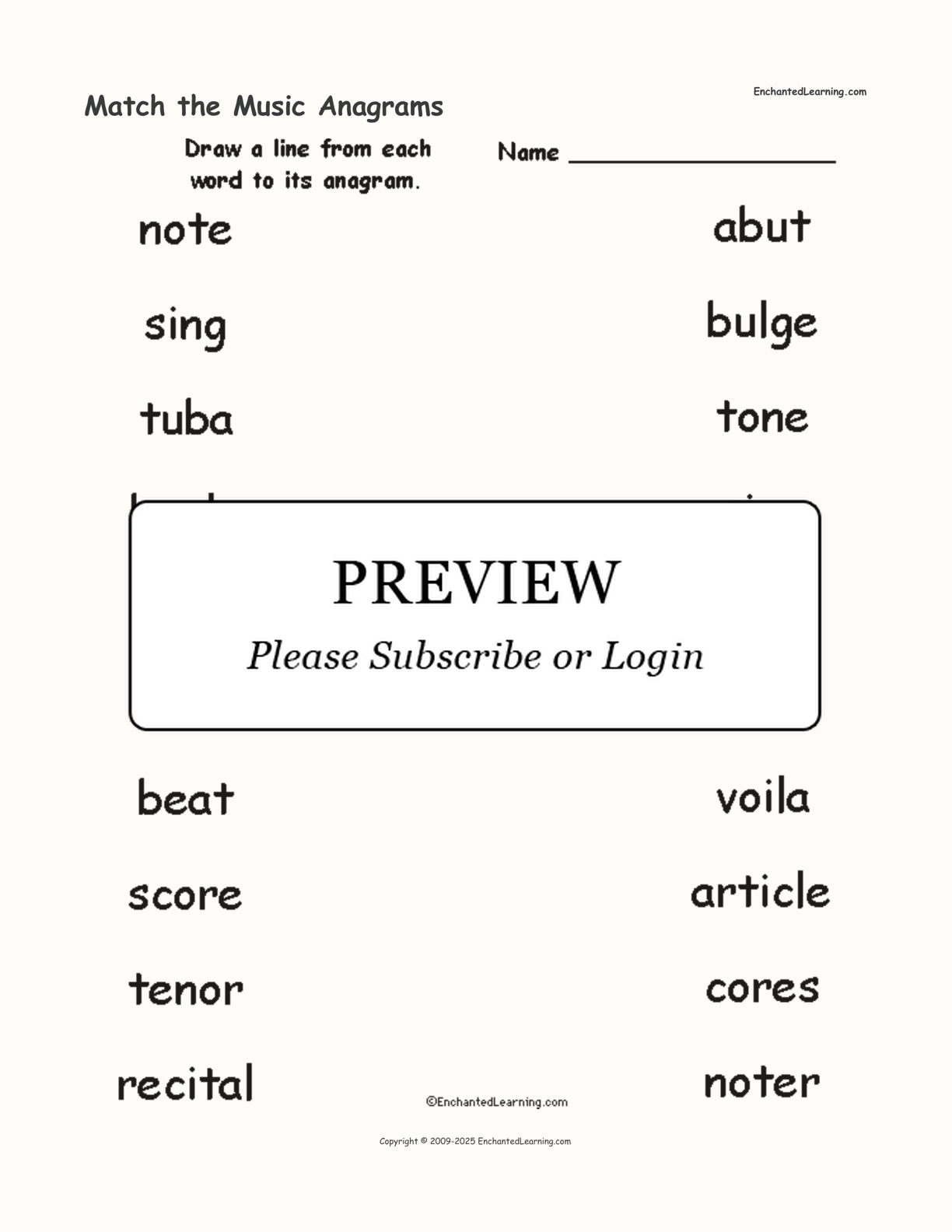 Match the Music Anagrams interactive worksheet page 1