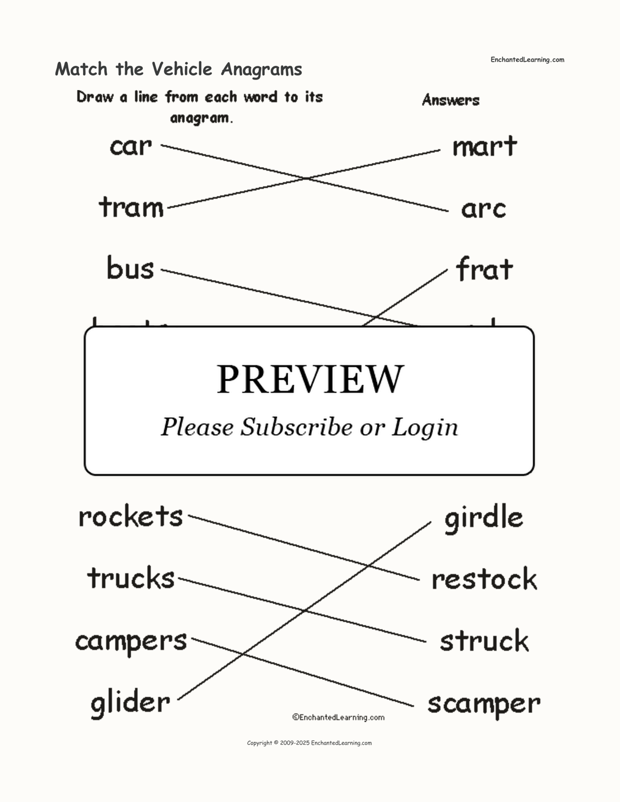 Match the Vehicle Anagrams interactive worksheet page 2