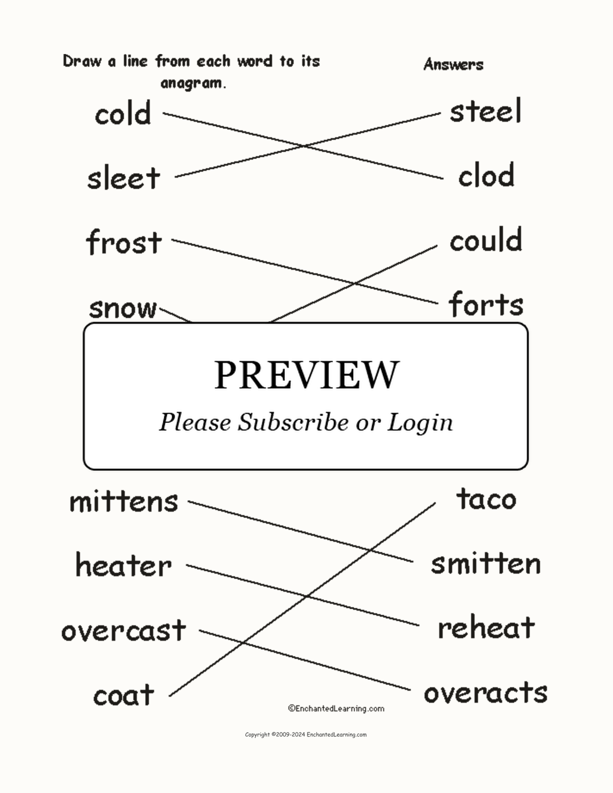 Match The Winter Anagrams Enchanted Learning