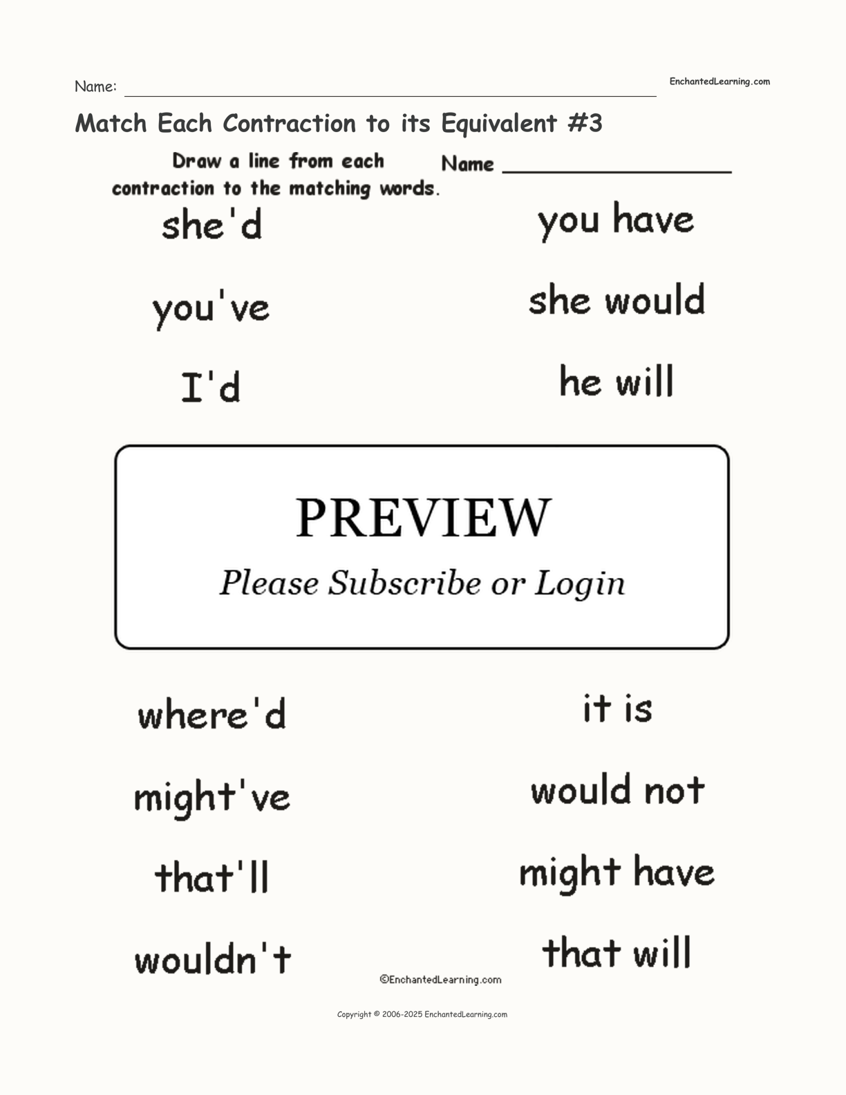 Match Each Contraction to its Equivalent #3 interactive worksheet page 1