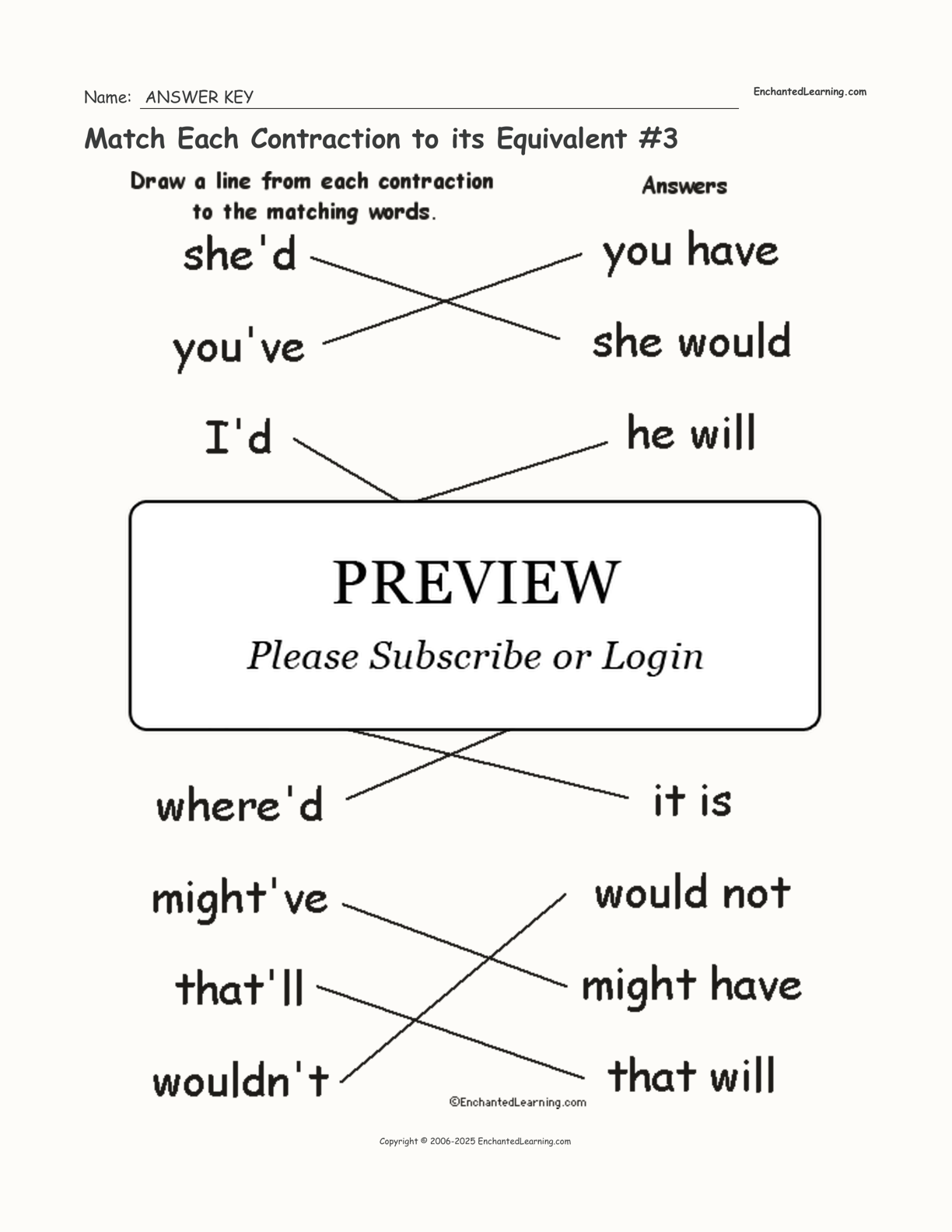 Match Each Contraction to its Equivalent #3 interactive worksheet page 2