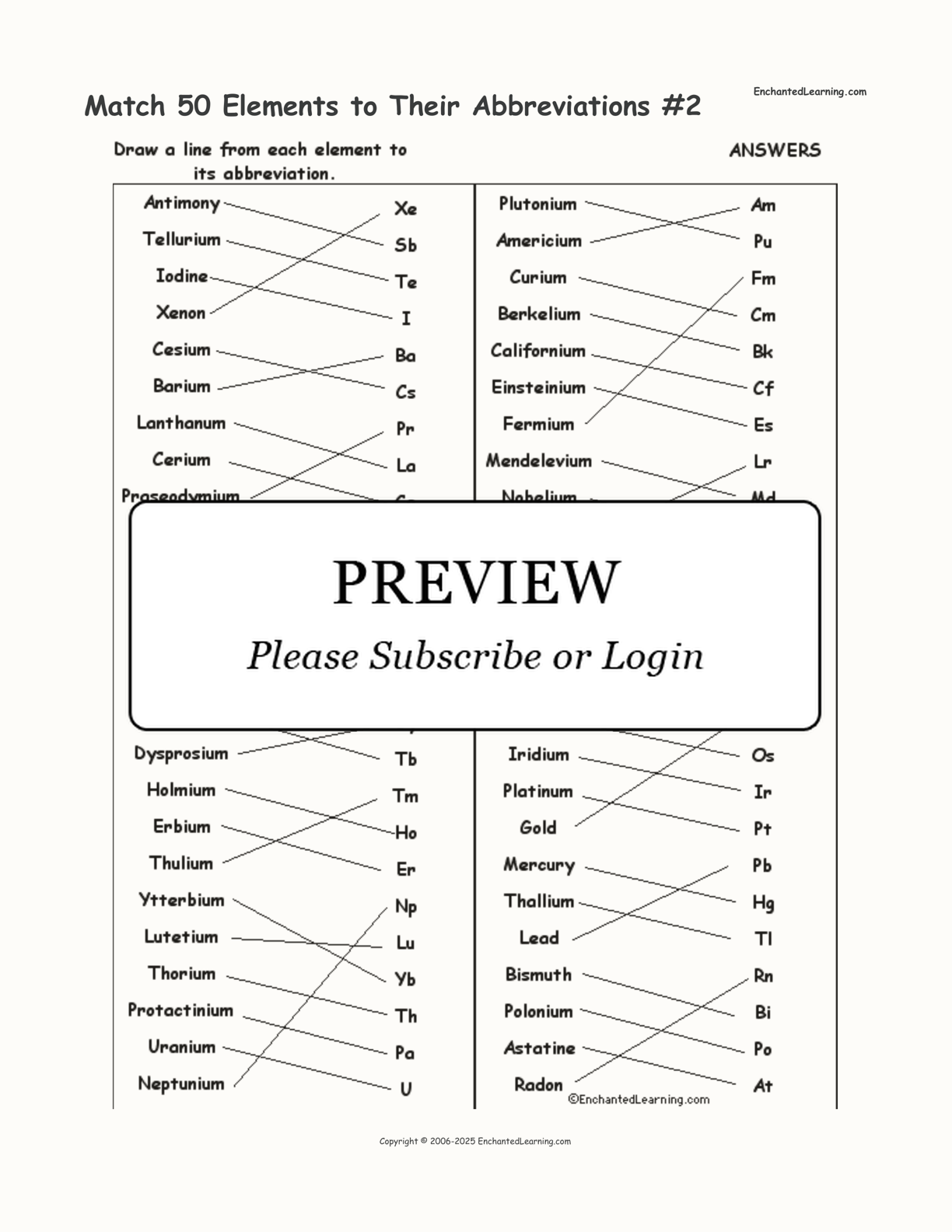 Match 50 Elements to Their Abbreviations #2 interactive worksheet page 2