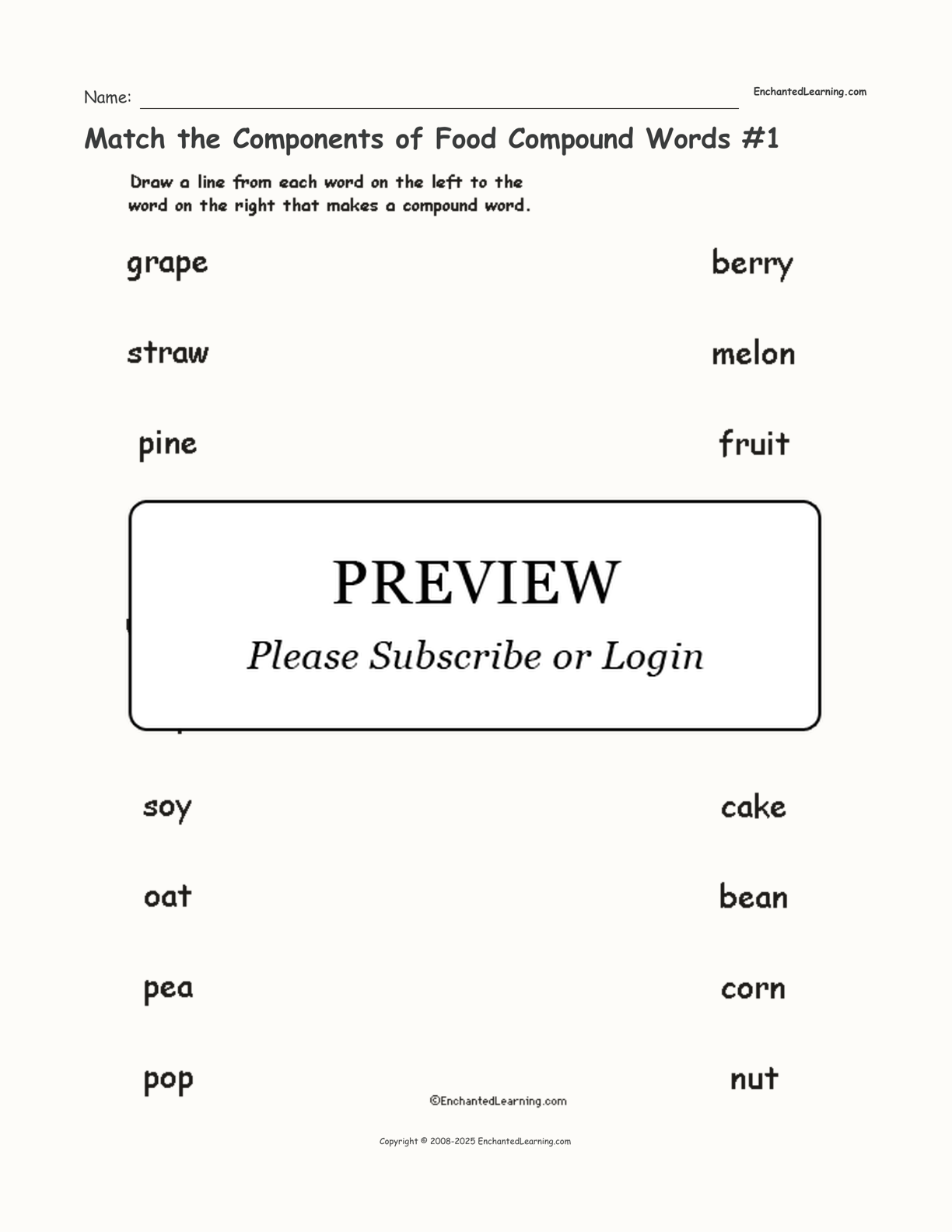 Match the Components of Food Compound Words #1 interactive worksheet page 1