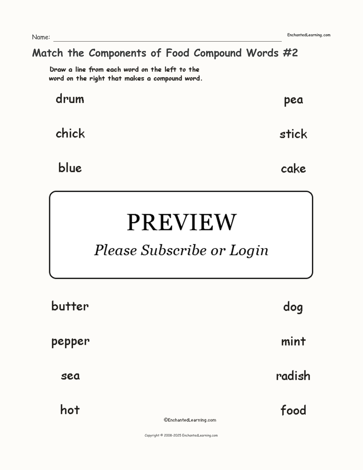 Match the Components of Food Compound Words #2 interactive worksheet page 1