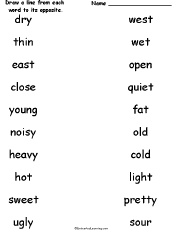 Opposites: Big-small, tall-short, fat-thin worksheet