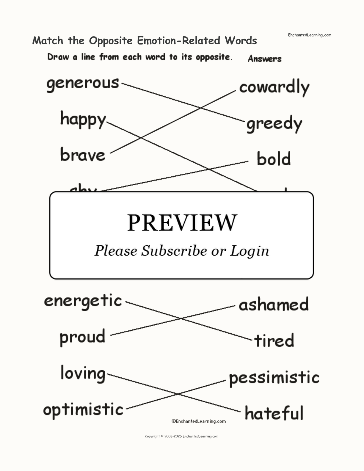 Match the Opposite Emotion-Related Words interactive worksheet page 2