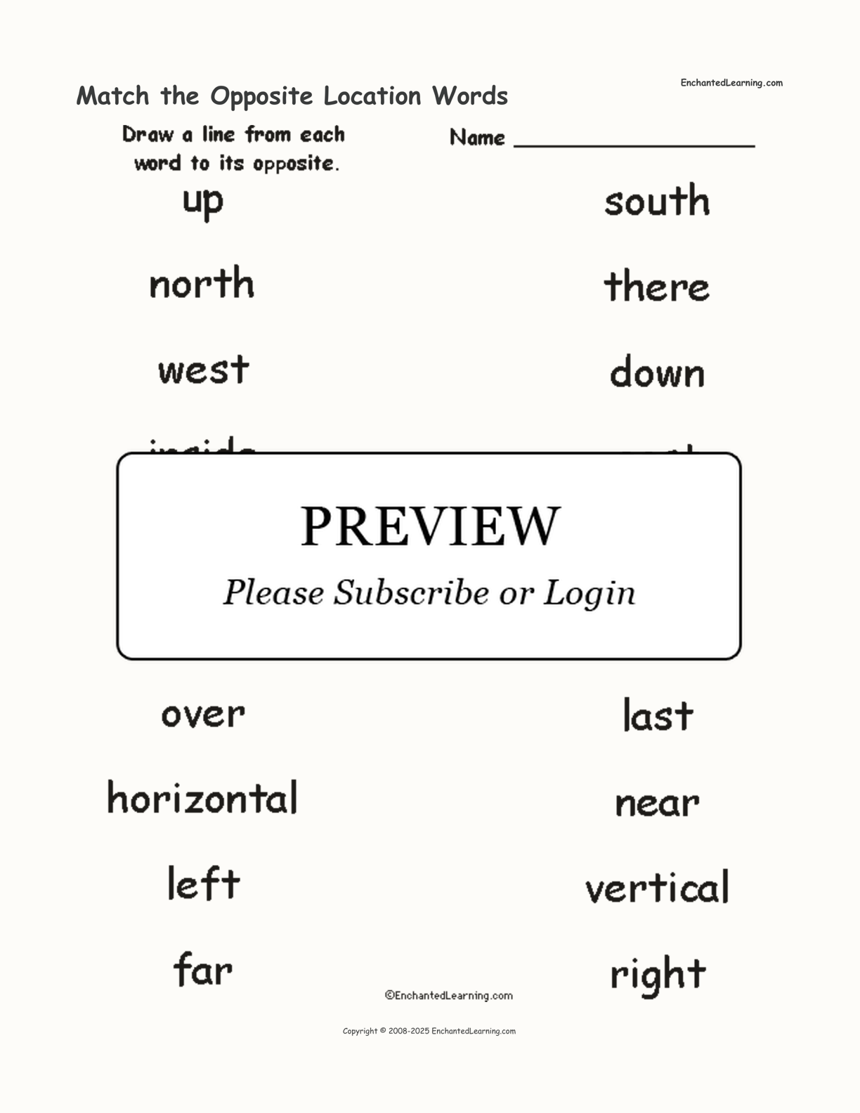 Match the Opposite Location Words interactive worksheet page 1