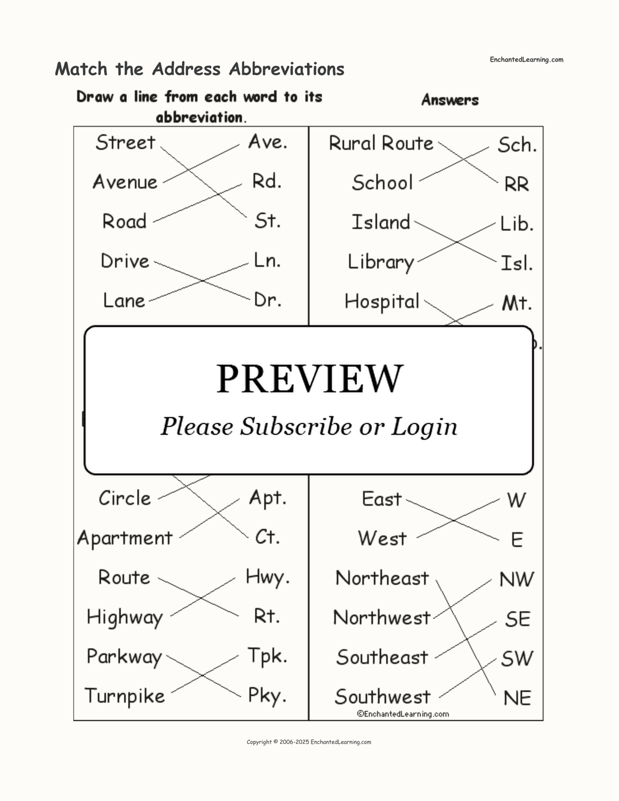 Match the Address Abbreviations interactive worksheet page 2