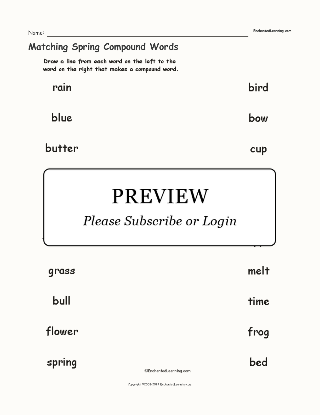 Matching Spring Compound Words interactive worksheet page 1