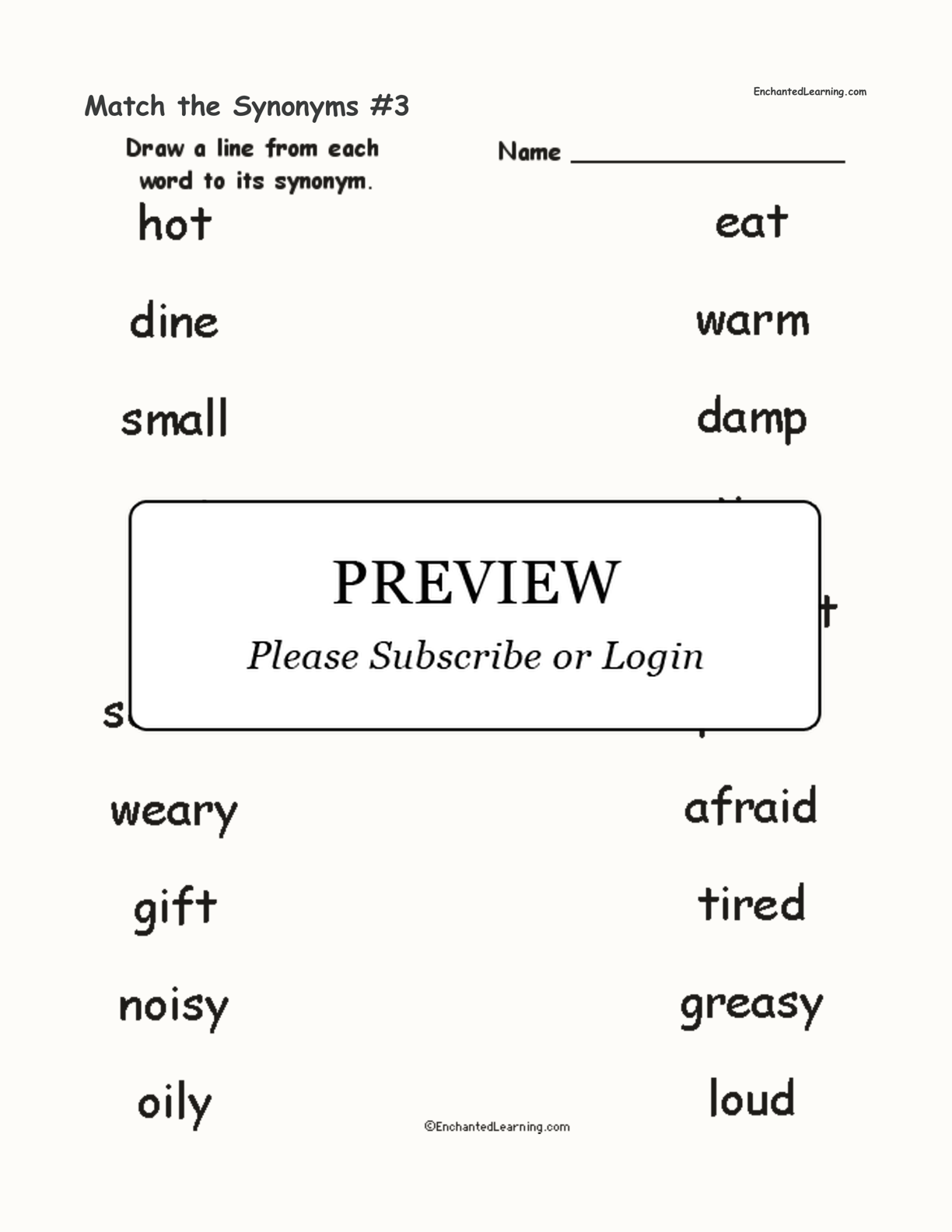 Match The Synonyms 3 Enchanted Learning