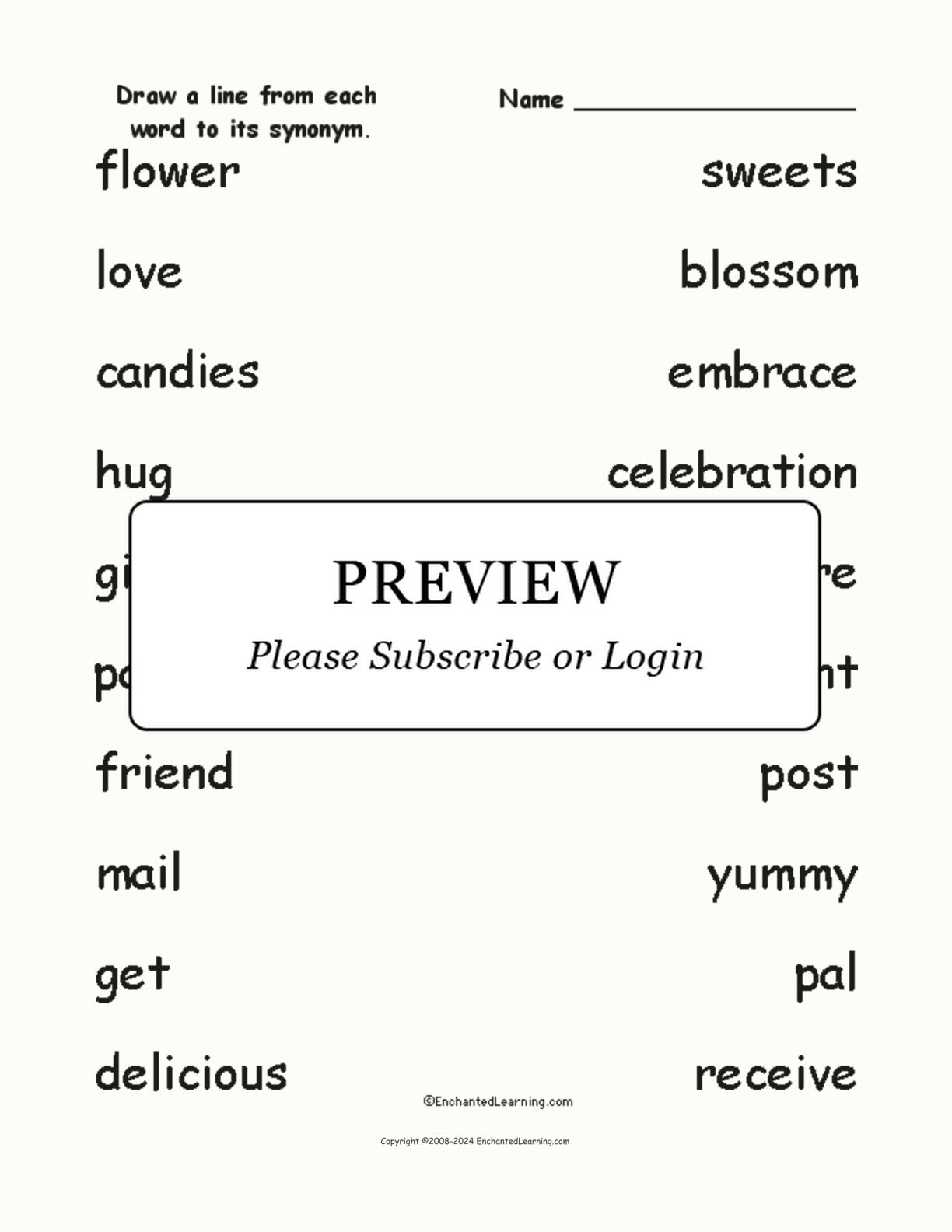 Match the Valentine's Day Synonyms interactive worksheet page 1