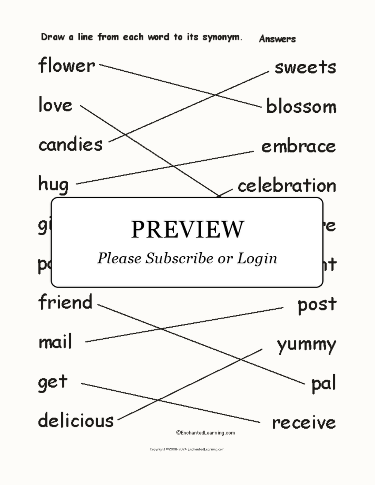 Match the Valentine's Day Synonyms interactive worksheet page 2