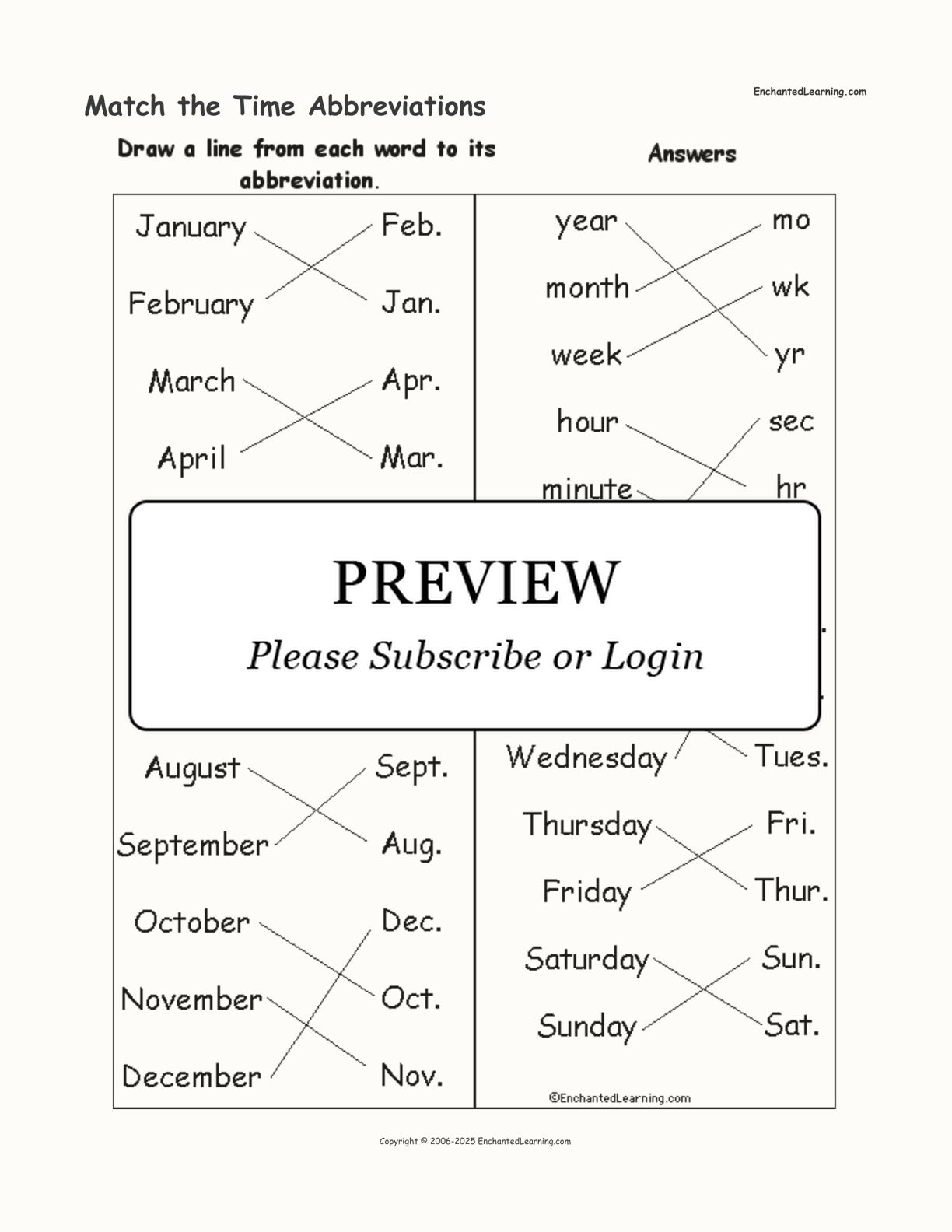 Match the Time Abbreviations interactive worksheet page 2