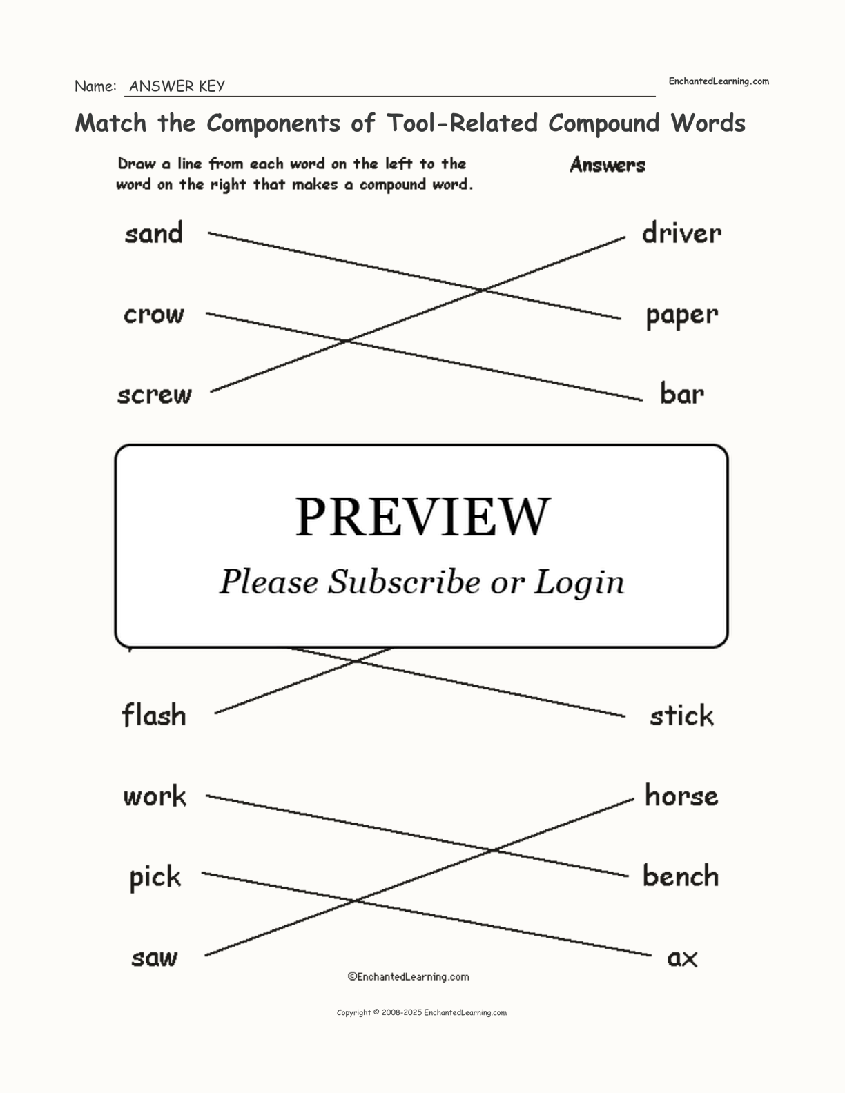 Match the Components of Tool-Related Compound Words interactive worksheet page 2