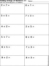 Addition Printout: Add Strings of Two Numbers Worksheet Printout #1