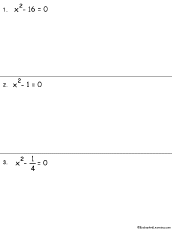 Search result: 'Algebra Worksheets: Quadratic Equations with No Linear Term'