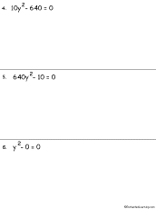 Algebra Worksheets: Quadratic Equations with No Linear Term