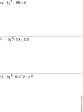 Algebra Solve The Quadratic Equations Worksheet 4 Printout