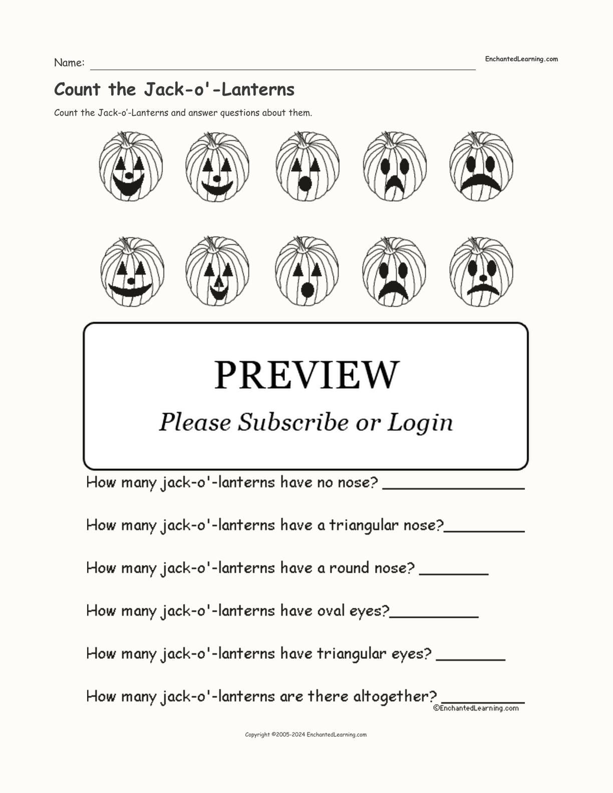 Count the Jack-o'-Lanterns interactive worksheet page 1