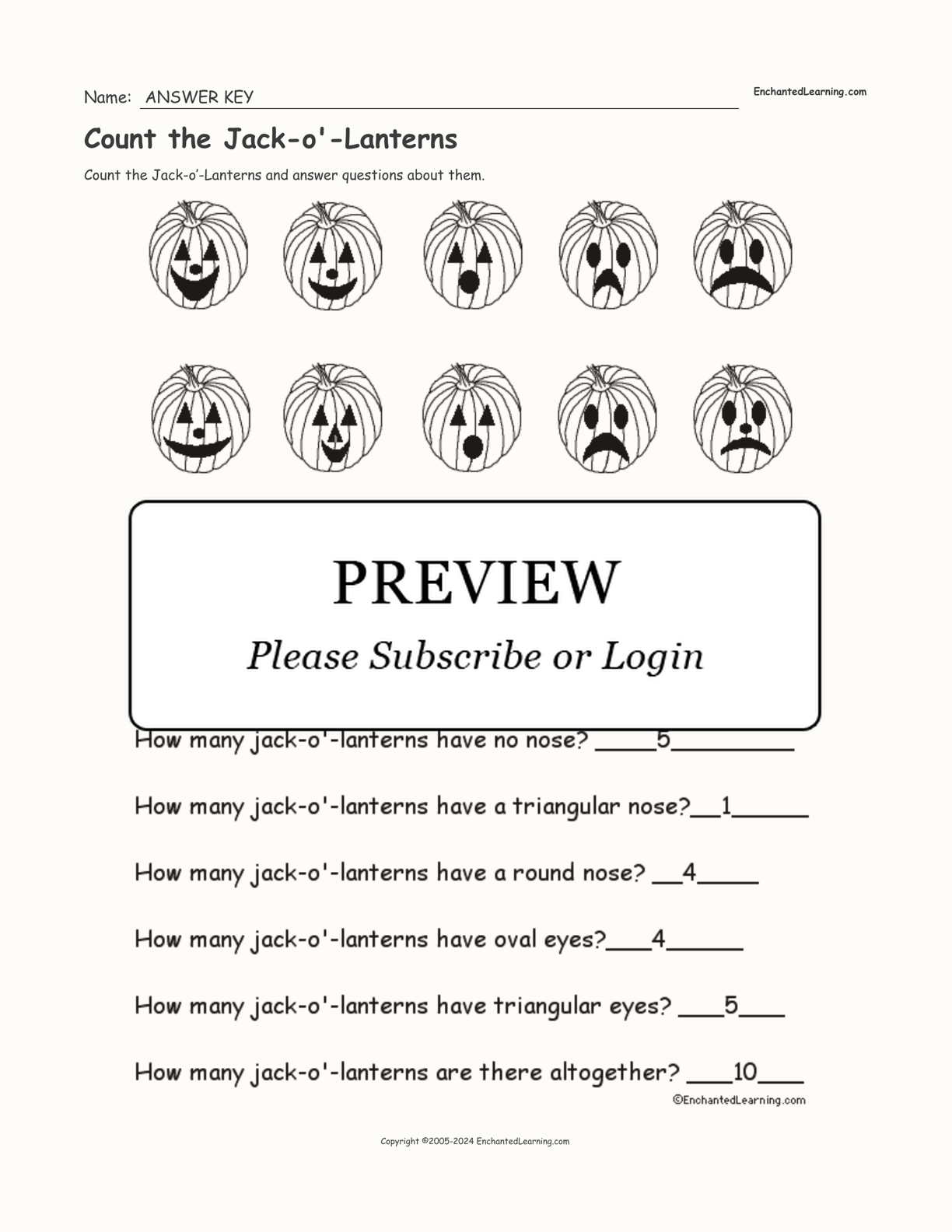 Count the Jack-o'-Lanterns interactive worksheet page 2