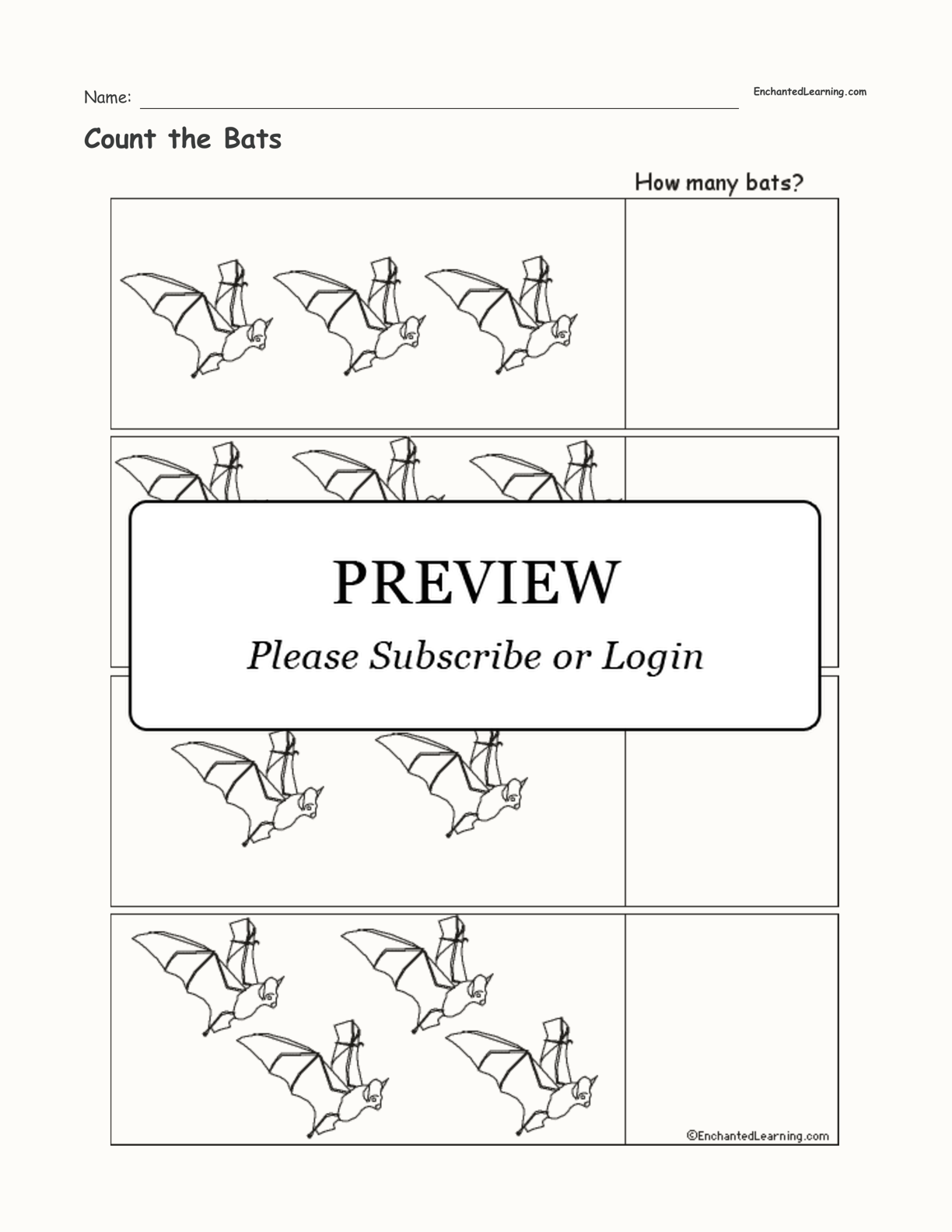 Count the Bats interactive worksheet page 1