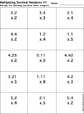 multiplying decimal numbers worksheet printout 1