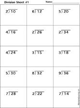 Search result: 'Division Worksheet Printout: 2 Digits / 1 Digit (1)'