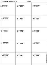 division worksheet printout 1 with remainders 3 digits 1 digit 1 enchantedlearning com