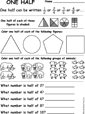 one half fractions worksheet match the words to the pictures enchantedlearning com