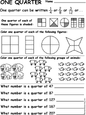 one quarter fractions worksheet match the words to the pictures enchantedlearning com