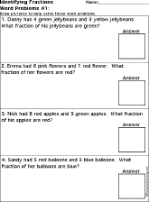 Search result: 'Identifying Fractions Word Problems Worksheet Printout #1'