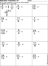 converting improper fractions to mixed numbers worksheet printout 1 enchantedlearning com