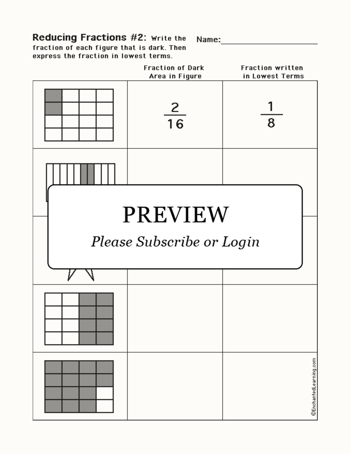 Writing Fractions and Reducing to Lowest Terms Worksheet #2 interactive worksheet page 1