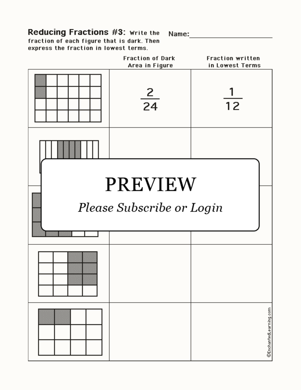 Writing Fractions and Reducing to Lowest Terms Worksheet #3 interactive worksheet page 1