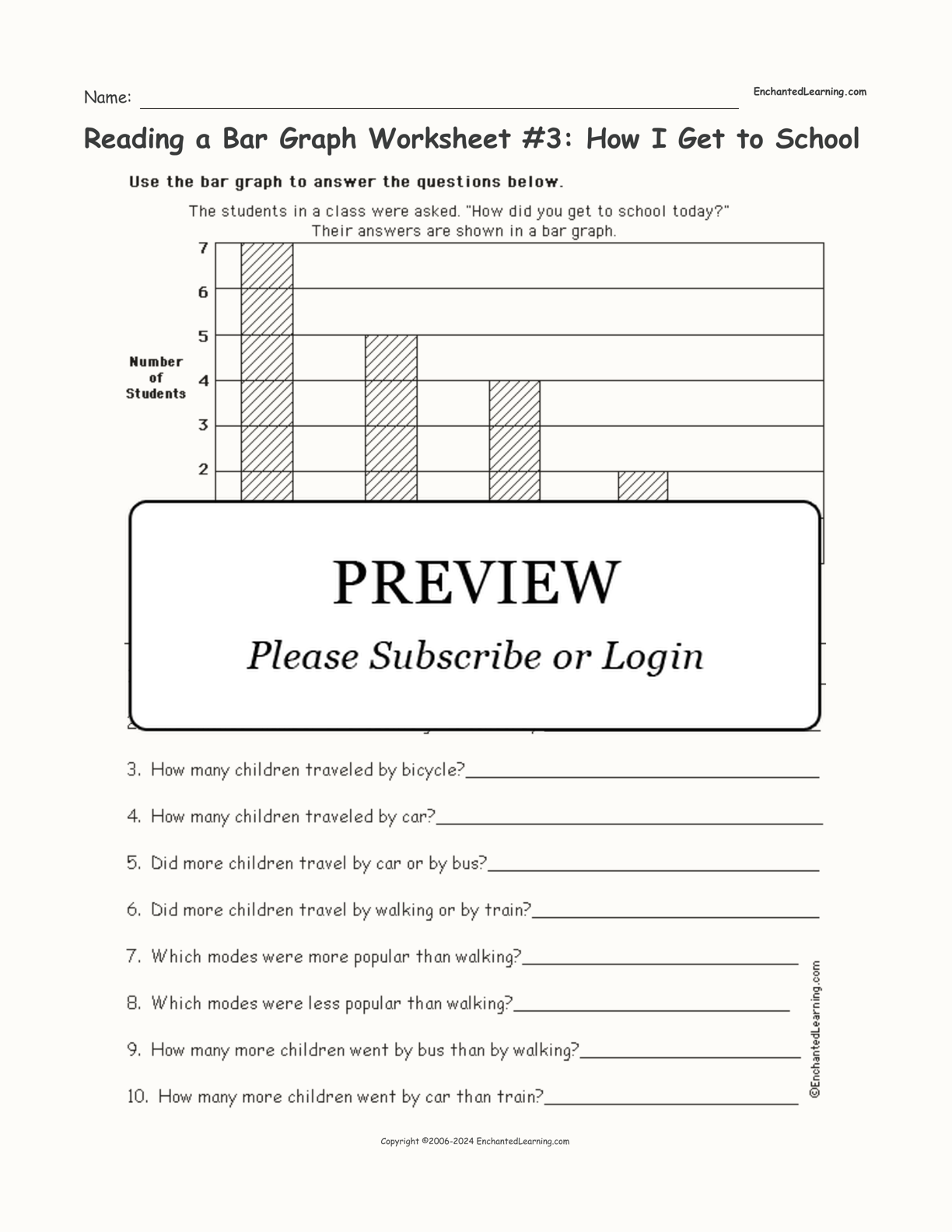Reading a Bar Graph Worksheet #3: How I Get to School interactive worksheet page 1