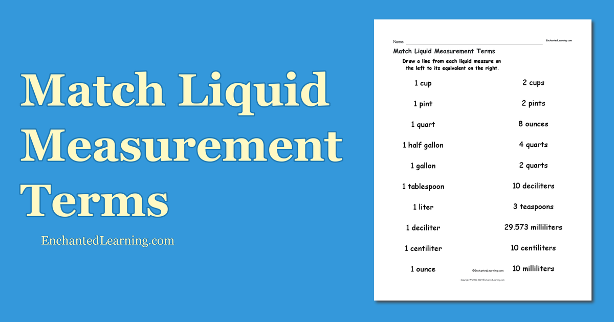 Match Liquid Measurement Terms - Enchanted Learning