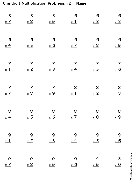 Search result: 'Multiplication Printout: 1 Digit x 1 Digit (b)'