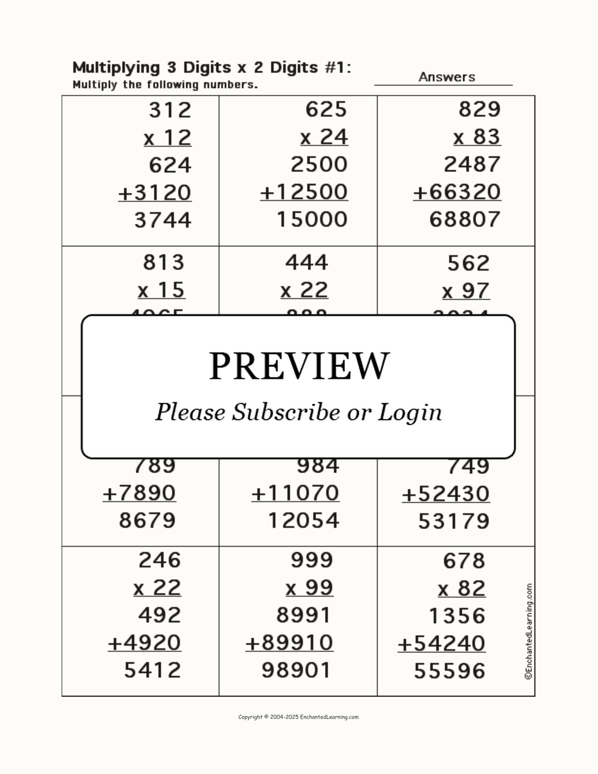 Multiplying 3 Digits x 2 Digits Worksheet #1 interactive worksheet page 2