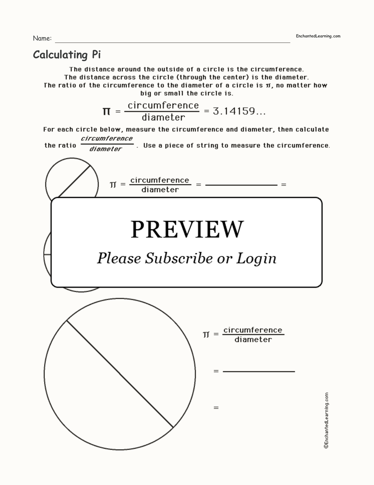 Calculating Pi interactive worksheet page 1