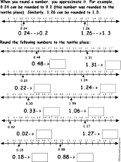 Search result: 'Round numbers to tenths using a number line Worksheet Printout'