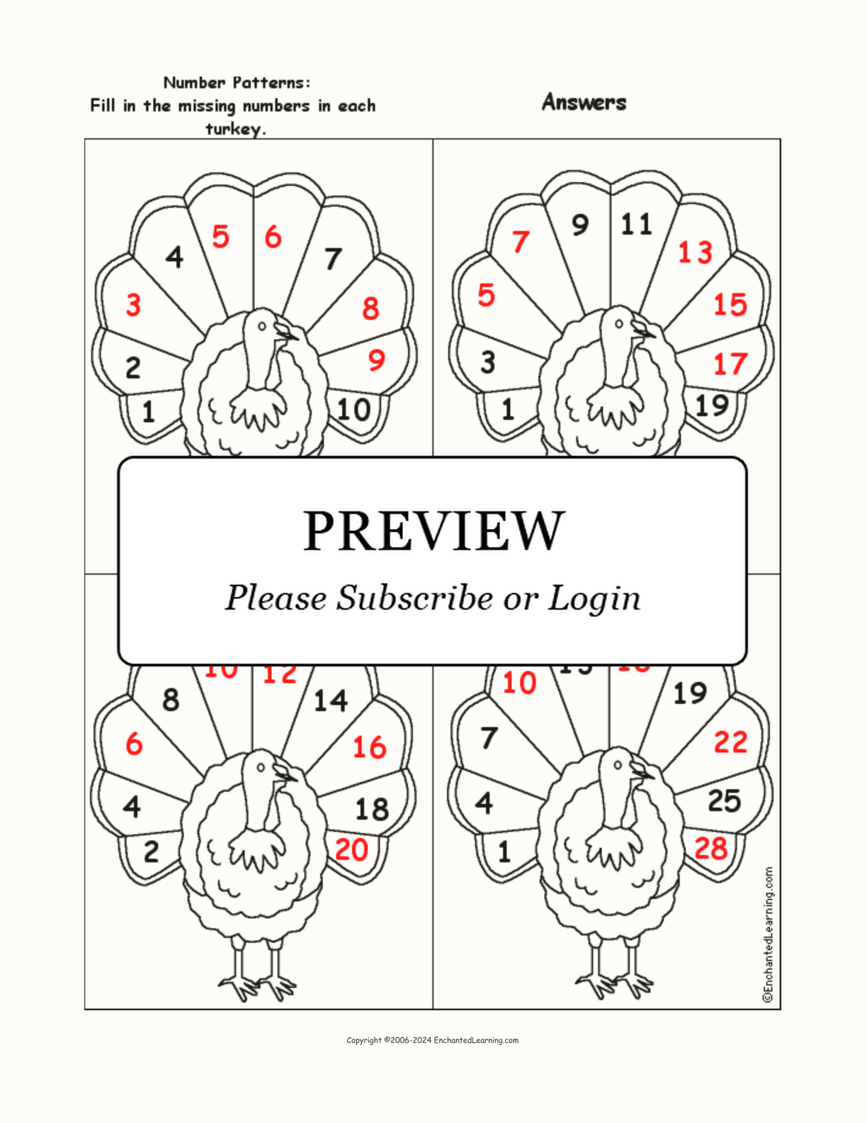 Turkey Number Patterns #1 interactive worksheet page 2