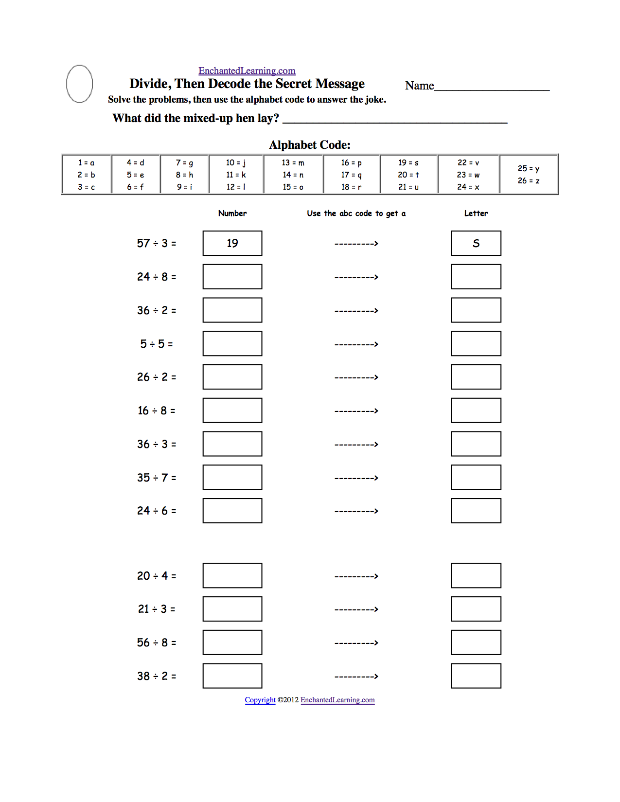 Solve, Then Decode: Arithmetic Worksheets - EnchantedLearning.com Intended For Get The Message Math Worksheet