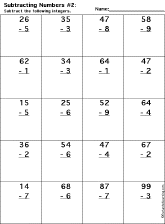 Subtraction Printout: 2 Digits - 1 Digit worksheet thumbnail