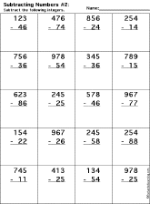 Subtraction Printout: 3 Digits - 2 Digits Worksheet Printout #2 ...