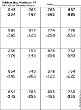 Subtraction Printout: 3 Digits - 3 Digits worksheet thumbnail