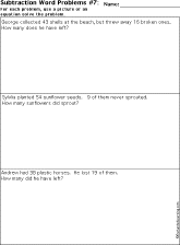 Subtraction Printout: Subtracting Two Numbers Word Problems worksheet thumbnail