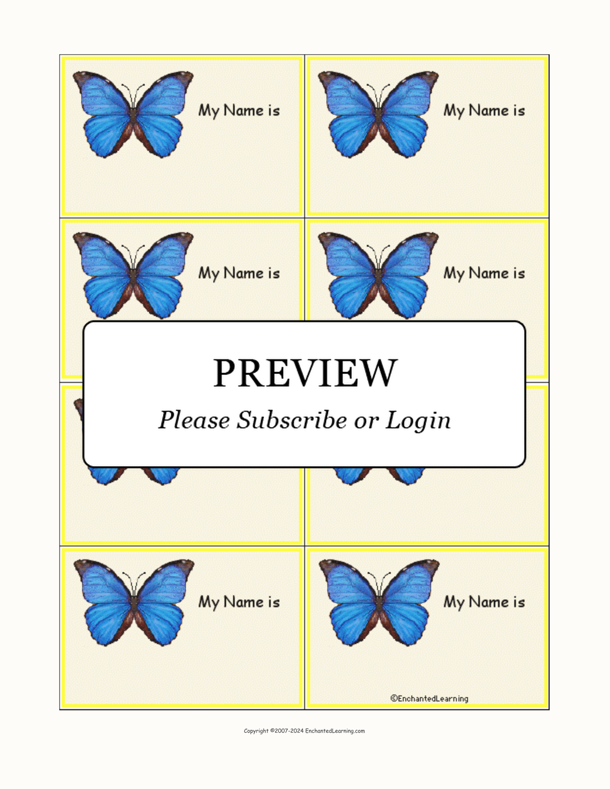 Morpho Butterfly Nametags - Enchanted Learning