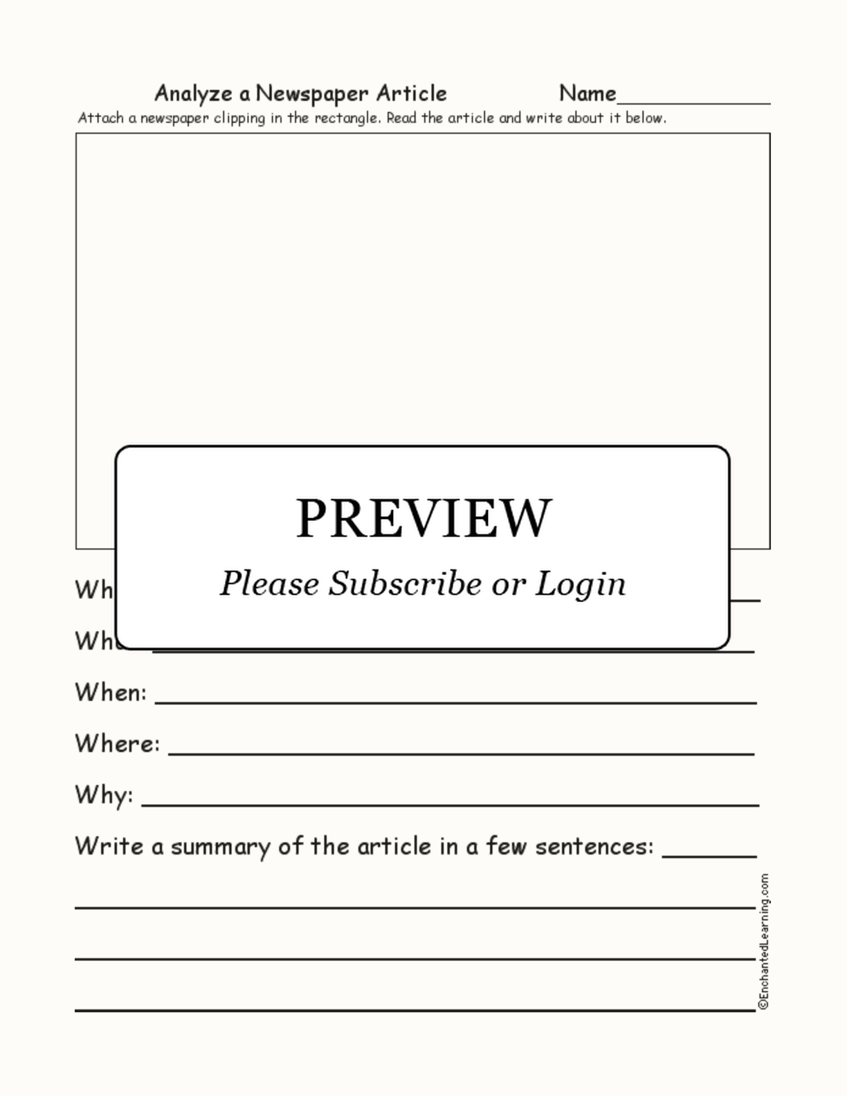 Newspaper Clipping Analysis interactive worksheet page 1